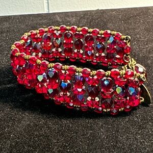 Jay Strongwater Red Crystal Rhinestone Cuff Bracelet Gold Tone Statement
